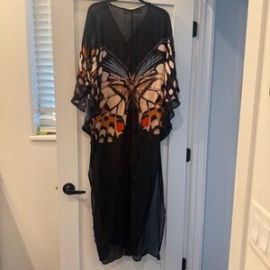 Jen's Pirate Booty Black Sheer Maxi Dress with Butterfly Print